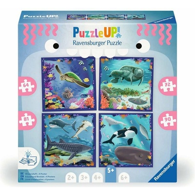 RAVENSBURGER PuzzleUp Život v oceánu 4v1 64 72 81 a 90 dílků
