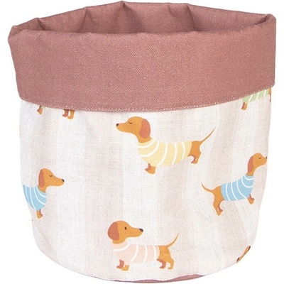 Béžový bavlnený košík na pečivo s jazvečíkmi Puppy Pullover - Ø 15*16 cm - Clayre & Eef