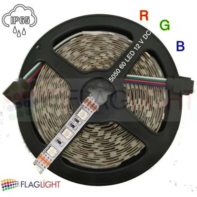 12V LED Лента Многоцветна 5050 - 60 SMD/m RGB, 12V, 14 W/m, IP65, ролка 5м►4.52лв/м (0531 RGB)