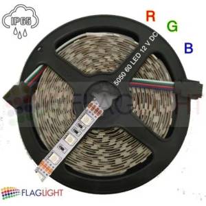  12V LED Лента Многоцветна 5050 - 60 SMD/m RGB, 12V, 14 W/m, IP65, ролка 5м►4.52лв/м (0531 RGB)
