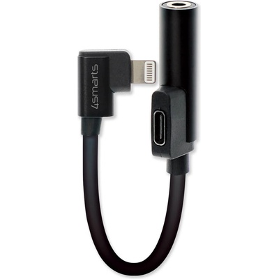 4smarts SoundSplit Angled Lightning to Lightning & 3.5mm Audio Splitter - Lightning адаптер към 3.5 аудио изход и Lightning изход (12см) (черен) (4S468640)