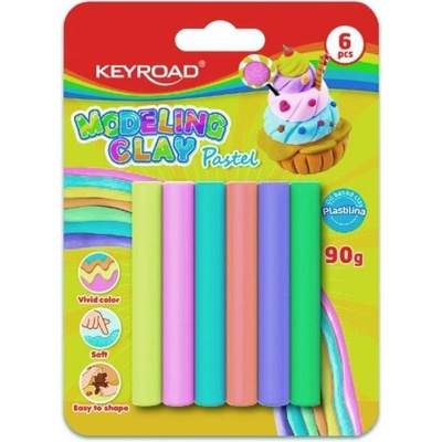 Plastelína KEYROAD pastel, blister 6 ks, mix farieb
