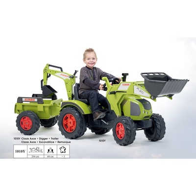 Falk FALK Šliapací traktor 1010Y Claas Axos s nakladačom rýpadlom a vlečkou