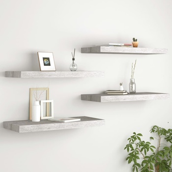 Image 1 of vidaXL Окачени стенни рафтове, 4 бр, бетонно сиви, 60x23, 5x3, 8 см, МДФ (326599)