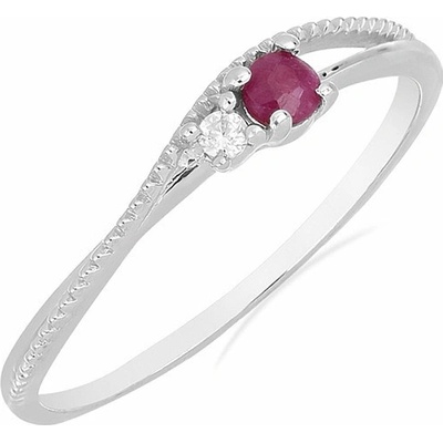 Nefertitis Prsten stříbrný s broušeným rubínem a zirkonem 031121 RB