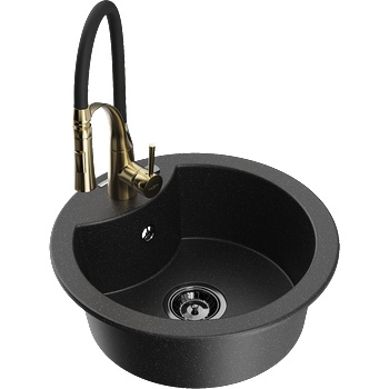 Mexen Diego мивка от гранит с 1 отделение с кухненски смесител Aster, черен/сребърен металик - 6512-73-73450-57-B (6512-73-73450-57-B)