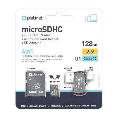 4in1 128GB USB Flash Drive + Micro SD card + micro USB OTG Reader - micro USB четец за microSD карти и памет карта със SD адаптер (клас 10)