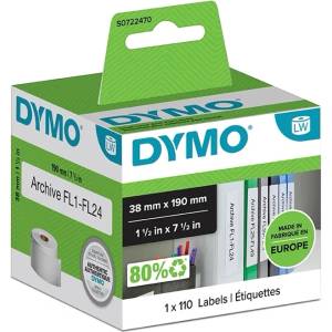 DYMO етикети за папки 38 x 190 мм, бели, 110 бр (S0722470)
