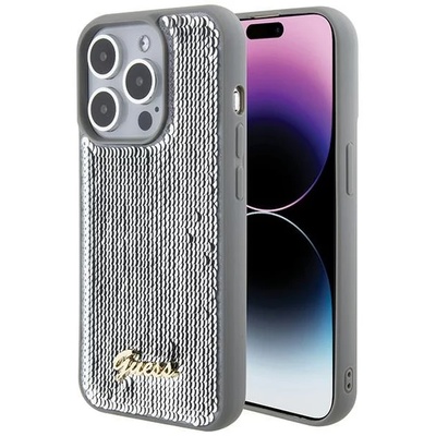 GUESS GUHCP15LPSFDGSS iPhone 15 Pro 6, 1" сребърен твърд калъф Sequin Script Metal (GUHCP15LPSFDGSS)