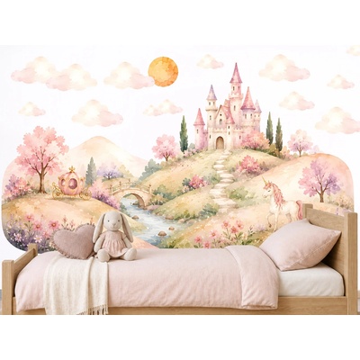 Nalepte.cz Zámok v kopcoch nálepky na stenu pre dievčatá arch 239 x 130 cm