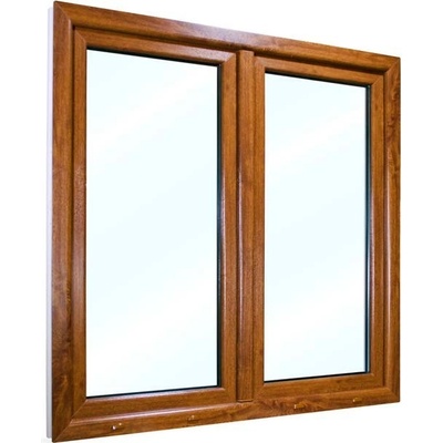 SkladOken.cz Okno dvoukřídlé se štulpem 1350 x 1350 mm , bílá|zlatý dub, PRAVÉ