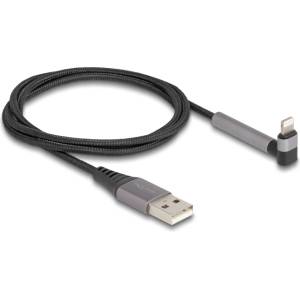 Delock кабел за пренос на данни и зареждане USB тип А - Lightning за устройства iPhone, iPad и iPod, с функция за изправяне, черен, дължина 1, 5 м, MFi