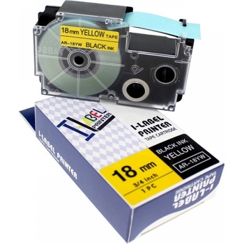 Pro Casio Casio R11YW (XR-18HSYW), 18mm x 2m, черен печат / жълт фон, свивам, съвместима лента (R11YE)