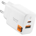 Spigen Захранване за ел. мрежа с USB-A и USB-C изходи и технология за бързо зареждане - Spigen Essential 20W Wall Charger EE202EU (бял) (ACH08704)