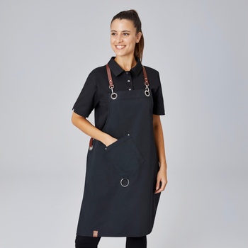 EXNER Модерна готварска престилка с асиметричен джоб и кожени презрамки Casual X (4840820)