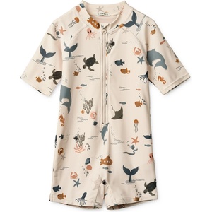 LIEWOOD Детски цял бански от ликра (UV защита) LIEWOOD Kid's Max Printed Shortsleeve Swim Jumpsuit Lycra - Sea Creature / Sandy - размер 74 (EU) (750-2487-0214)