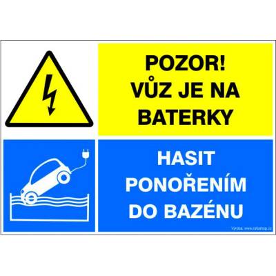 RAFO Samolepka Pozor! Vůz je na baterky - hasit ponořením do bazénu Velikosti: A5 (15 x 21 cm)