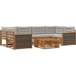 vidaXL Комплект дивани за открито 7 бр. Натурално и светлосиво (3383079)