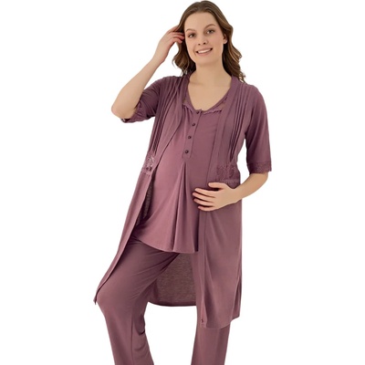 Стилен комплект за бременни в лилаво с дантела