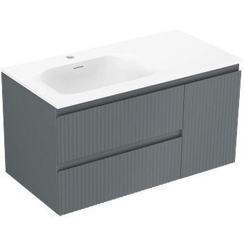 Mexen Rivel 90 см шкаф за баня с мивка Vela лява, 2S, 1D, рифелова, графит мат/бяла мат - 91A23-09047-3-BBFFF66-W23L01 (91A23-09047-3-BBFFF66-W23L01)