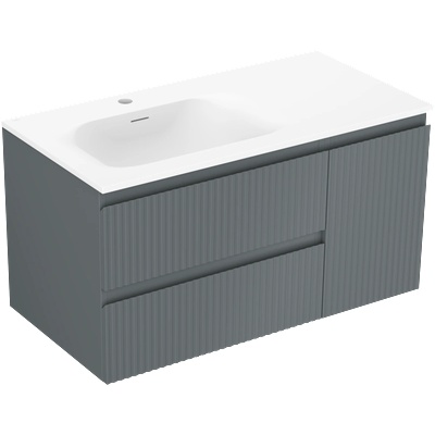 Mexen Rivel 90 см шкаф за баня с мивка Vela лява, 2S, 1D, рифелова, графит мат/бяла мат - 91A23-09047-3-BBFFF66-W23L01 (91A23-09047-3-BBFFF66-W23L01)