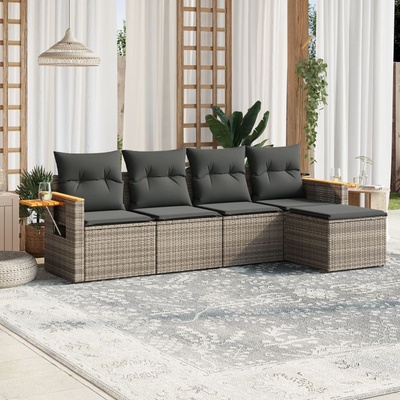 vidaXL Градински комплект с възглавници, 5 части, сив полиратан (3226760)