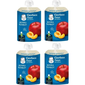 Nestle Плодова закуска Nestle Gerber Natural - Пауч с ябълки и кайсии, 4 х 150 g (4x12472994) - baby