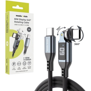 Mobile Origin USB-C към USB-C кабел с въртящ се конектор и LED дис лей за устройства с USB-C - Mobile Origin CB16 Display Rotating Cable USB-C to USB-C Cable 60W (черен) (100см) (MO-MRC-CB14)