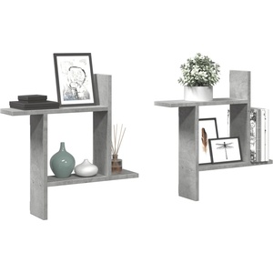 vidaXL Стенни рафтове, 2 бр, бетонно сиви, 50x12x50см, инженерно дърво (853257)