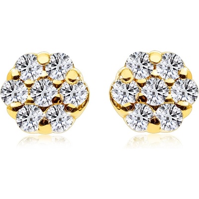 Šperky eshop diamantové ze žlutého zlata malý květ kulaté čiré diamanty puzetky S3BT509.31