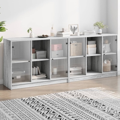 vidaXL Библиотека с врати сив сонома 204x37x75 см инженерно дърво (3206536)