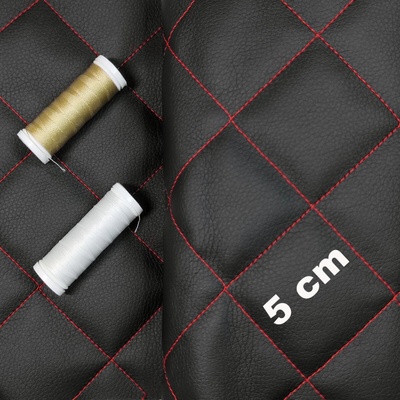 Ekokůže 5x5 barva Černá prošívaná Červenými nitěmi, metráž, 145 cm