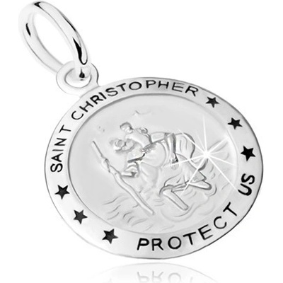 Šperky eshop Stříbrný přívěsek 925 medailon se sv. Kryštofem nápis hvězdy SP37.16