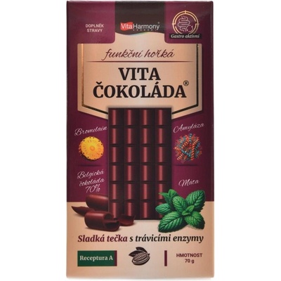 VitaHarmony VitaČokoláda funkční hořká receptura A bromelain amyláza máta 70 g