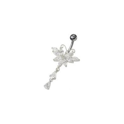 S4U Stříbrný piercing do pupíku motýlek (čirá) BP01295-C