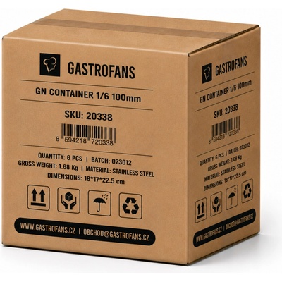 Gastrofans Výhodný multipack 6x Gastronádoba 1/6 GN 100 mm, nerezová, plná