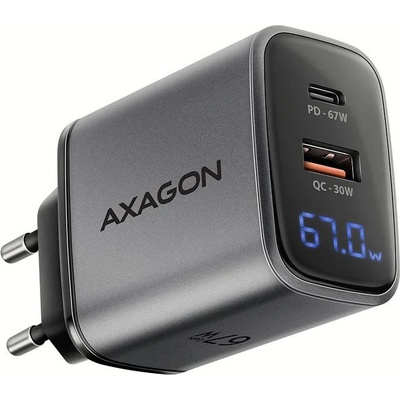 AXAGON Зарядно AXAGON ACU-PQ67D, 67W USB-C PD3.0 & QC4+2xОUTPUTS LCD дисплей (ACU-PQ67D)