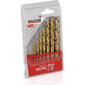 Kreator KRT012102 - 10 ks HSS Vrtákov do kovu TIN SET 1-10 mm