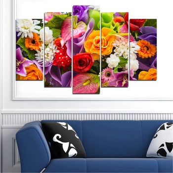 Vivid Home Картини пана Vivid Home от 5 части, Цветя, Канава, 110x65 см, Стандартна форма №0722