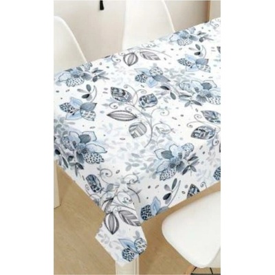 IMPOL TRADE Obrus PVC PR015 návin 20 m x 140 cm kvety modro-sivé na bielom podklade