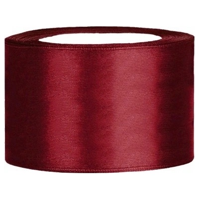 PartyDeco Stuha saténová bordová 38 mm x 25 m - bordo saténové široké dekorační stuhy 3,8 cm x 25 m na svatební aranžmá, mašle, dekorace