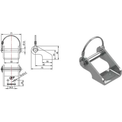 Úchyt pantu bočnice UZ-03A 12 mm, vysoký, šrouby + pojistný drát SPP