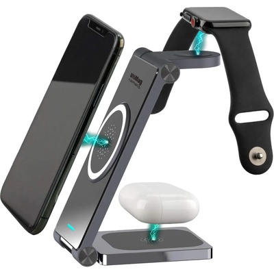 4smarts Wireless Charger UltiMag TrioFold 22.5W - тройна поставка (пад) за безжично зареждане за iPhone с Magsafe, Apple Watch и AirPods (черен)