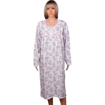 Ватирана макси нощница с дълъг ръкав на розови цветя