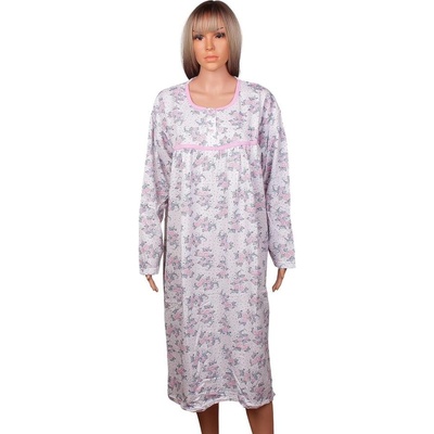 Ватирана макси нощница с дълъг ръкав на розови цветя