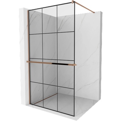 Mexen Kioto+ Шкаф за душ с рафт Walk-in 100 x 200 cm, черна решетка, розово злато - 800-100-121-60-77 (800-100-121-60-77)