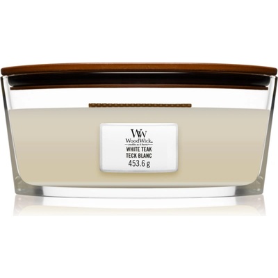 WoodWick White Teak ароматна свещ с дървен фитил (hearthwick) 453.6 гр