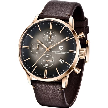 Pagani Мъжки часовник Pagani Design Larith, Кварцов, Естествена кожа, Хронограф, Кафяв / Розово Злато (PD-2720K-BROWN-ROSEG)