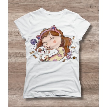 Детска тениска 'Момиче и котенце' - бял, xs