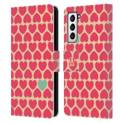 Pouzdro HEAD CASE na mobil Samsung Galaxy S21 / S21 5G vzory barevných srdíček modrá v růžové (Flipové pouzdro, obal pro mobil Samsung Galaxy S21 / S21 5G vzory barevných srdíček modrá v růžové)